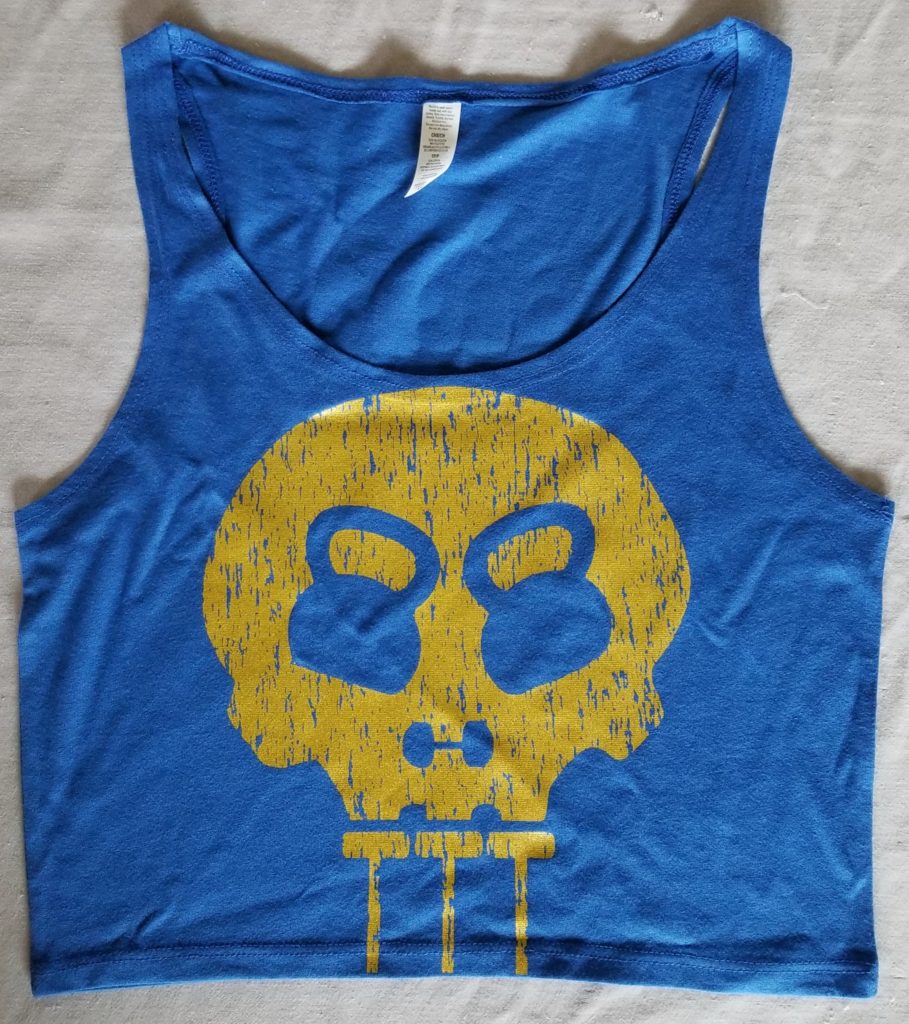 Blue Crop top with Gold Skull