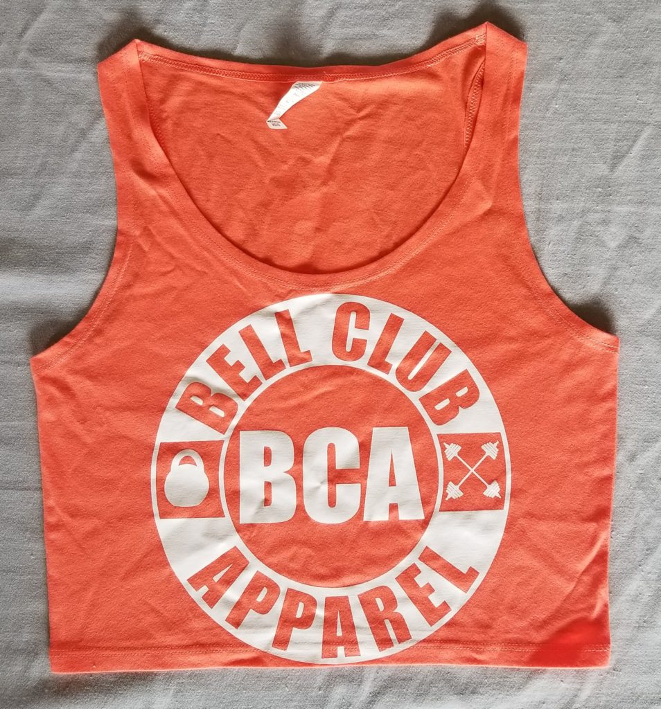 Coral Crop top with White BCA Seal